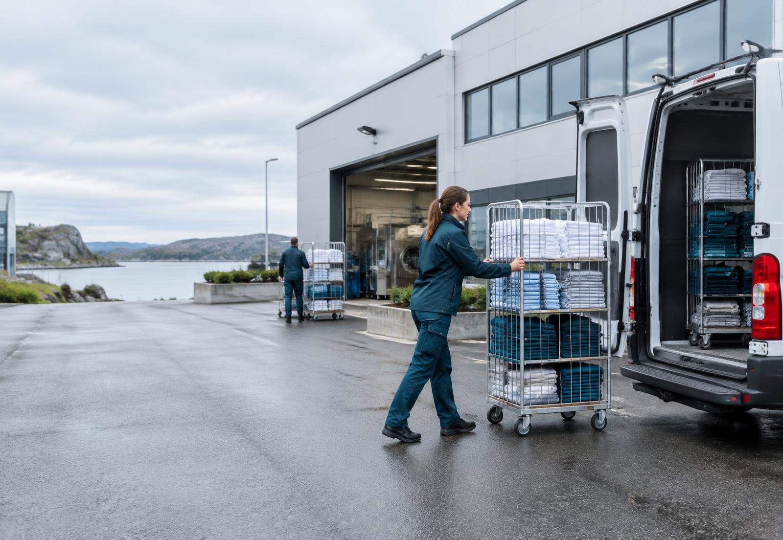 Distribusjon av rene tekstiler fra et lokalt industrivaskeri
